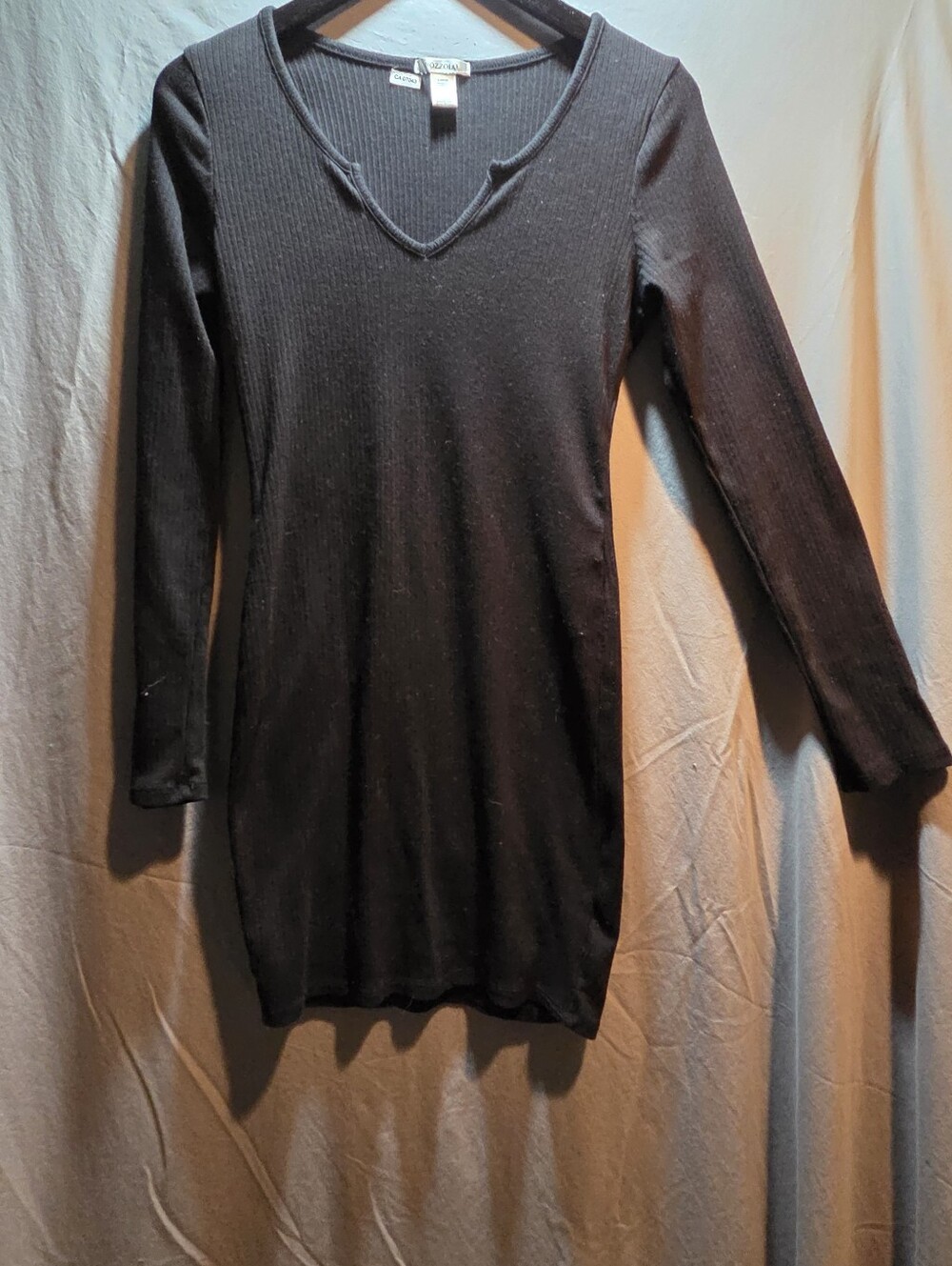 Bozzolo Black Ribbed V-Neck Long Sleeve Dress